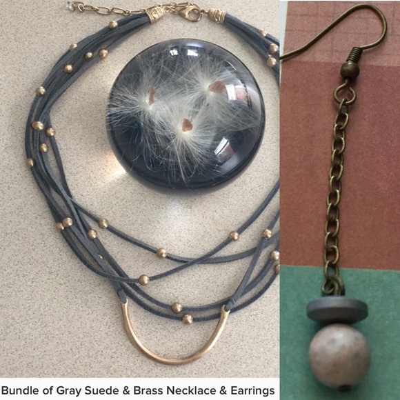 Bundle of Gray Suede choker Necklace & Earrings - Picture 2 of 3